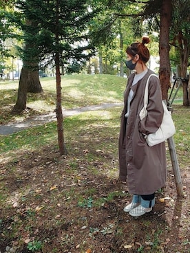 「no brand（ノーブランド）のアイテム（ノーカラージャケット）」を使った、manami💞さん（レディース・165cm）の秋コーディネート
