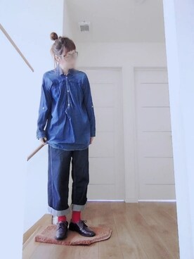 「アイテム（ドレスシューズ、パープル系）」を使った、manami💞さん（レディース・165cm）の秋コーディネート