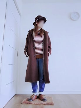 「しまむら（シマムラ）のアイテム（ステンカラーコート）」を使った、manami💞さん（レディース・165cm）の冬コーディネート