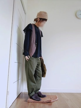 「アイテム（ドレスシューズ、パープル系）」を使った、manami💞さん（レディース・165cm）の秋コーディネート