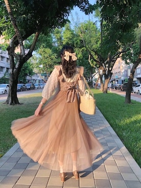 「fifth（フィフス）の[低身長サイズ有]チュールロングスカート（スカート）」を使った、Qianさん（レディース・163cm）の秋コーディネート