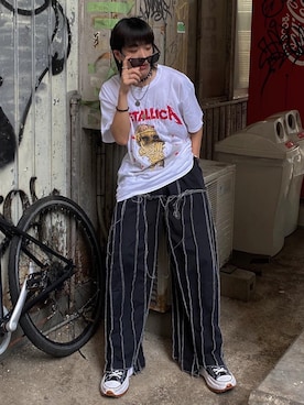 「METALLICA（メタリカ）のアイテム」を使った、モラルさん（メンズ・163cm）の夏コーディネート