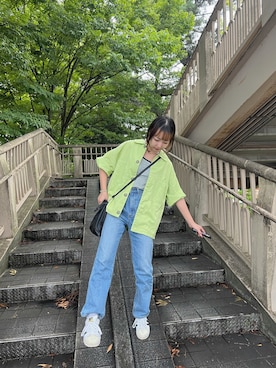 「アイテム（デニムジャケット、グリーン系）」を使った、____miii.uさん（レディース・154cm）の秋コーディネート
