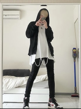 「GU（ジーユー）の（GU）スキニーフィットジーンズ（MEN ⁄ ジーンズ）」を使った、AYUMUさん（メンズ・178cm）の春コーディネート