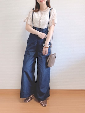 「GeeRA（ジーラ）のアイテム（サロペット/オーバーオール）」を使った、なこさん（レディース・163cm）の春コーディネート