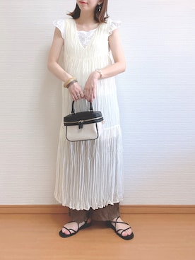 「ワッシャースカート」｜「アイテム（ワンピース/ドレス）」を使った、なこさん（レディース・163cm）の夏コーディネート