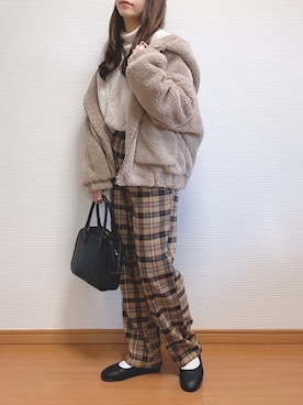 「チェック柄に恋してる」｜「アイテム（バレエシューズ）」を使った、なこさん（レディース・163cm）の冬コーディネート