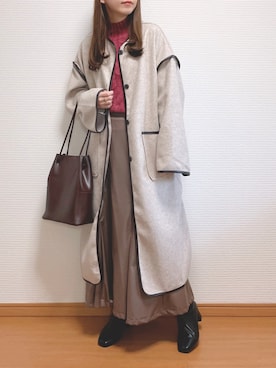 「GRL（グレイル）のアイテム（ノーカラーコート）」を使った、なこさん（レディース・163cm）の冬コーディネート