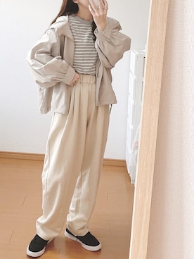 「reca（レカ）のサイドスリットボーダートップス（Tシャツ/カットソー）」を使った、なこさん（レディース・163cm）の春コーディネート