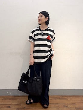 「ear PAPILLONNER（イアパピヨネ）のセンターラインデニムパンツ【SUM1 STYLE】（デニムパンツ、ブルー系）」を使った、ear_yamadaさん（レディース・159cm）の春コーディネート