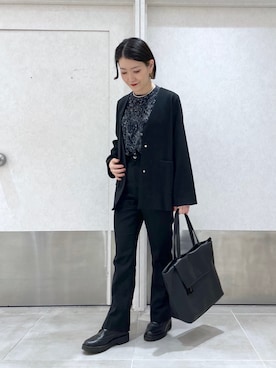 「仕事コーデ」｜「アイテム（ノーカラージャケット）」を使った、ear_yamadaさん（レディース・159cm）の春コーディネート