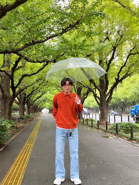 「Chikashitsu +（チカシツプラス）の【Chikashitsu +】boots cut denim pants（デニムパンツ、ブルー系）」を使った、Ryuto🕶さん（メンズ・178cm）の秋コーディネート