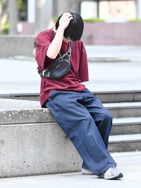 「ETELIO（エテリオ）の【2点セット】梨地ポケット付きクルービッグTシャツ＆ロングタンクトップアンサンブルセット（Tシャツ/カットソー）」を使った、れおさん（メンズ・161cm）の春コーディネート