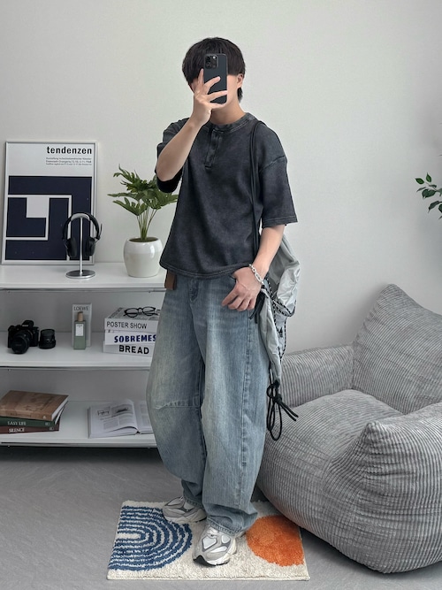 MASONPRINCE ワイドパンツ ジーンズ ルーズフィット レトロブルー