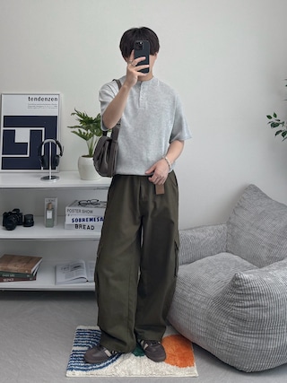 「ROCHEM（ローシェン）のヴィンテージ加工サーマルヘンリーネックドローコードT（Tシャツ/カットソー）」を使った、れおさん（メンズ・160cm）の夏コーディネート