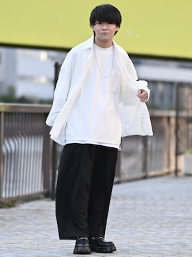 「ETELIO（エテリオ）の【2点セット】梨地ポケット付きクルービッグTシャツ＆ロングタンクトップアンサンブルセット（Tシャツ/カットソー）」を使った、れおさん（メンズ・161cm）の春コーディネート