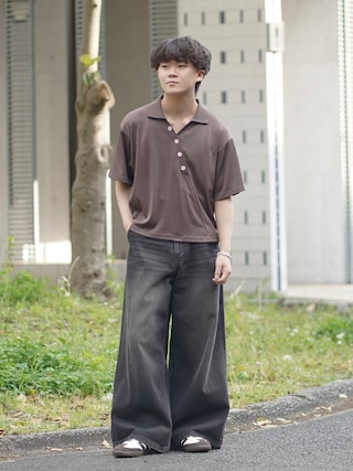 「ROCHEM（ローシェン）のアシンメトリーボタンスキッパーポロシャツ（ポロシャツ）」を使った、れおさん（メンズ・160cm）の春コーディネート