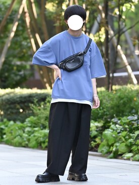 「ETELIO（エテリオ）の【2点セット】梨地ポケット付きクルービッグTシャツ＆ロングタンクトップアンサンブルセット（Tシャツ/カットソー）」を使った、れおさん（メンズ・161cm）の春コーディネート