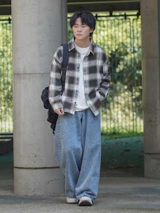 「ROCHEM（ローシェン）のバルーンスリーブアソートデザインドローコードT（Tシャツ/カットソー）」を使った、れおさん（メンズ・160cm）の秋コーディネート