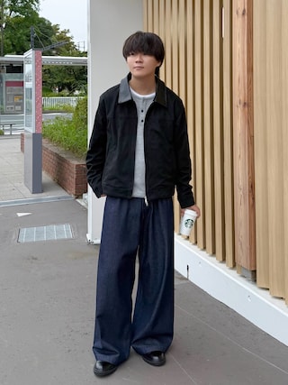 「ROCHEM(ローシェン)のレイヤードデザインヘンリーネックTシャツ(Tシャツ/カットソー)」を使った、れおさん(メンズ・160cm)の秋コーディネート