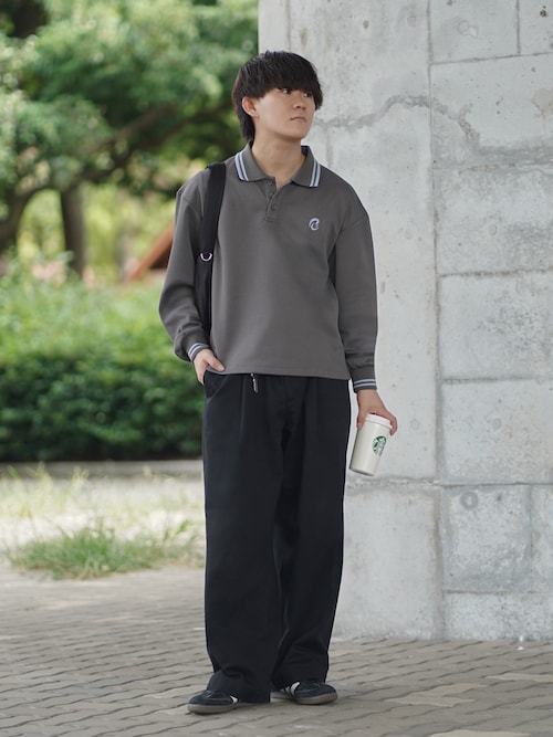 「ROCHEM(ローシェン)のワンポイントロゴ刺繍ドローコード付鹿の子ポンチポロシャツ(ポロシャツ)」を使った、れおさん(メンズ・160cm)の秋コーディネート