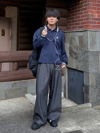 「ROCHEM(ローシェン)のワンポイントロゴ刺繍ドローコード付鹿の子ポンチポロシャツ(ポロシャツ)」を使った、れおさん(メンズ・160cm)の秋コーディネート