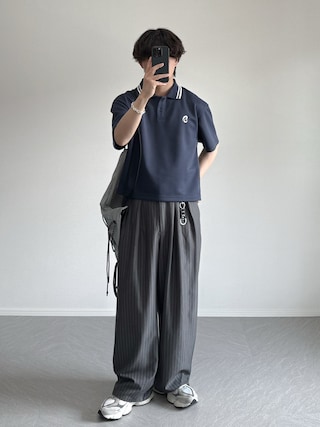 「ROCHEM(ローシェン)のワンポイントロゴ刺繍鹿の子ポンチ短丈ポロシャツ(ポロシャツ)」を使った、れおさん(メンズ・160cm)の夏コーディネート
