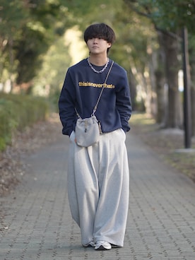 「アイテム（スウェットパンツ）」を使った、れおさん（メンズ・160cm）の春コーディネート