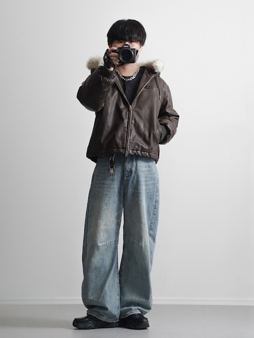MASONPRINCE ワイドパンツ ジーンズ ルーズフィット レトロブルー