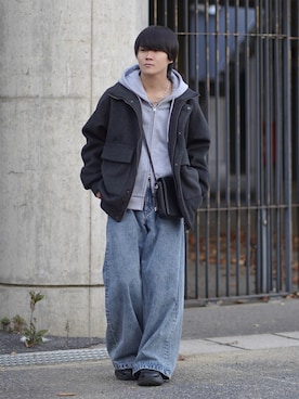 「アイテム（パーカー）」を使った、れおさん（メンズ・160cm）の冬コーディネート
