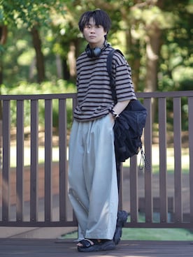 「アイテム（バングル/リストバンド、ブラック系）」を使った、れおさん（メンズ・160cm）の夏コーディネート
