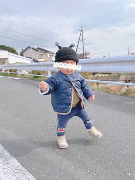 「西松屋（ニシマツヤ）のアイテム（ジャケット/アウター）」を使った、CHYUTAさん（キッズ・80cm）の冬コーディネート