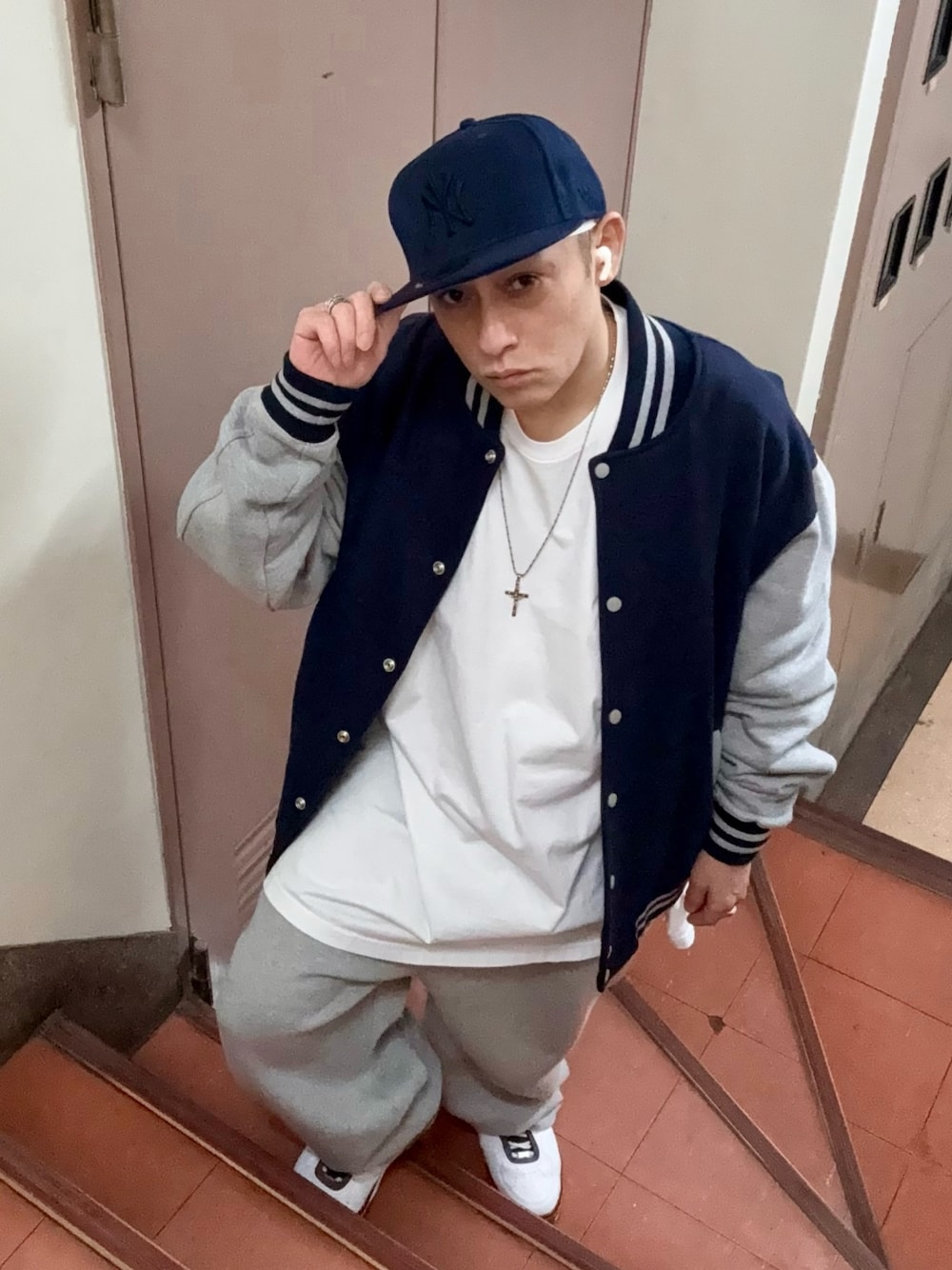 null. スタジャン風ジャケット ネイビー ×グレー null. スタジャン風ジャケット ネイビー ×グレー