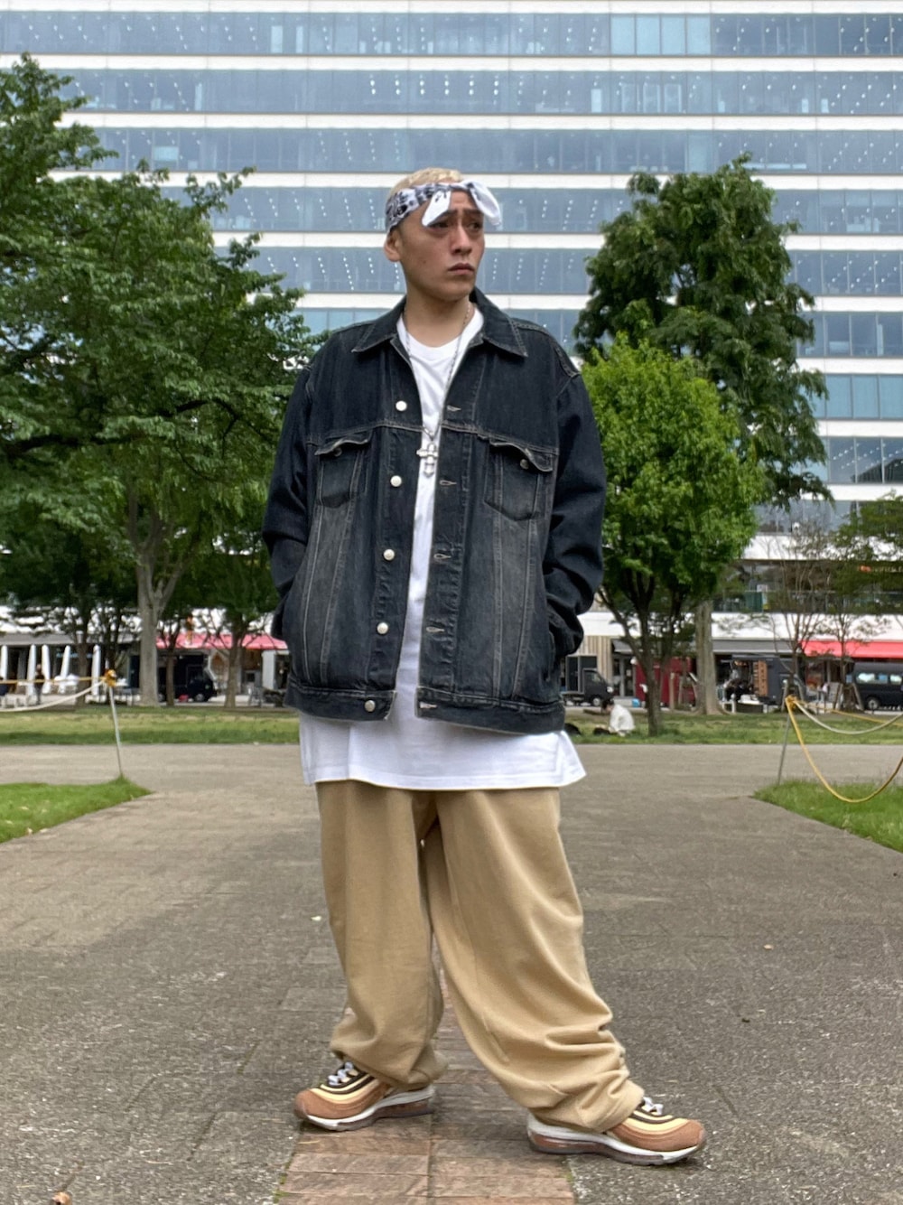 90s SeanJohn 濃淡 セットアップ デニムジャケット バギーパンツ SEANJOHNのデニムジャケットを使った人気ファッション