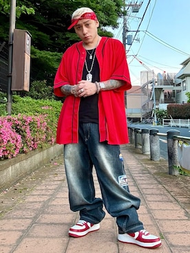 「Shady LTD.のアイテム（デニムパンツ、ブラック系）」を使った、龍一 (The Loveless)®︎さん（メンズ・168cm）の春コーディネート