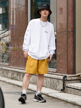 「BEN DAVIS（ベンデイビス）のアイテム（Tシャツ/カットソー）」を使った、冨田 幸大さん（メンズ・171cm）の夏コーディネート