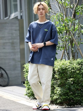 「Onitsuka Tiger（オニツカタイガー）のアイテム（サンダル）」を使った、冨田 幸大さん（メンズ・171cm）の夏コーディネート