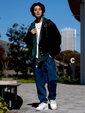 「CREARE -LINO-（クレアーレリノ）のアイテム（スタジャン）」を使った、冨田 幸大さん（メンズ・171cm）の秋コーディネート