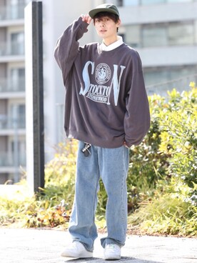 「re_k by JUNRED（レクバイジュンレッド）のアイテム（スウェット）」を使った、冨田 幸大さん（メンズ・171cm）の冬コーディネート