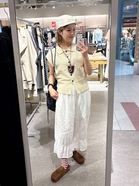 「LOWRYS FARM（ローリーズファーム）のメランジポロフレンチスリーブ　1045953（ベスト、ホワイト系）」を使った、aoさん（レディース・158cm）の夏コーディネート