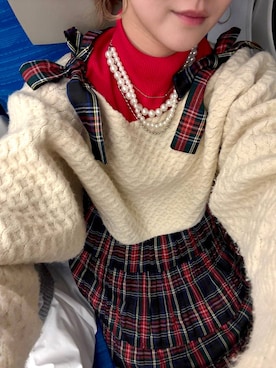 「LOWRYS FARM（ローリーズファーム）のパールタレンネックレス　249411（ネックレス）」を使った、aoさん（レディース・158cm）の冬コーディネート