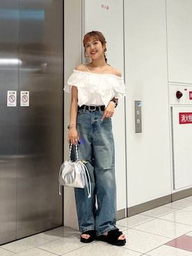 「LOWRYS FARM（ローリーズファーム）のアイテム（シャツ/ブラウス）」を使った、aoさん（レディース・158cm）の夏コーディネート