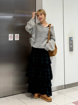 「アイテム（タンクトップ、ブルー系）」を使った、aoさん（レディース・158cm）の秋コーディネート