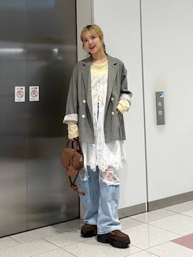 「アイテム（トップス）」を使った、aoさん（レディース・158cm）の春コーディネート