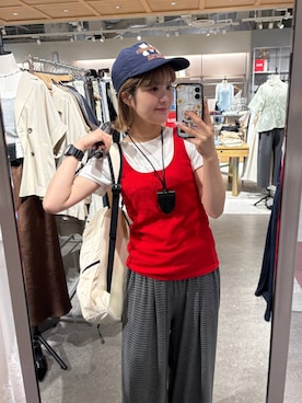 「LOWRYS FARM（ローリーズファーム）のボーダーカットギャザーパンツ  1056895（その他パンツ、グレー系）」を使った、aoさん（レディース・158cm）の夏コーディネート