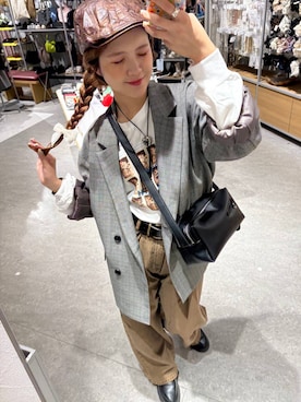 「アイテム（ハンチング/ベレー帽）」を使った、aoさん（レディース・158cm）の秋コーディネート
