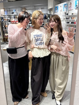 「LOWRYS FARM（ローリーズファーム）のイージーワイドコクーンパンツ 327286（その他パンツ、ブラウン系）」を使った、aoさん（レディース・158cm）の春コーディネート