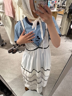 「LOWRYS FARM（ローリーズファーム）のＩＮＤＩＡナミナミキャミワンピース 669783（ワンピース、ホワイト系）」を使った、aoさん（レディース・158cm）の夏コーディネート