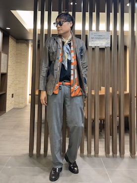 「アイテム（マフラー）」を使った、まっちゃんさん（メンズ・183cm）の秋コーディネート