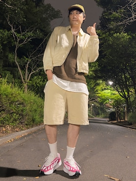 「GU（ジーユー）のアイテム（トップス）」を使った、まっちゃんさん（メンズ・183cm）の春コーディネート